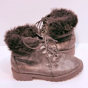 ESPRIT Girls Lace-Up Faux Fur Rubber Sole Insulated Winter Boots -Size 13.5